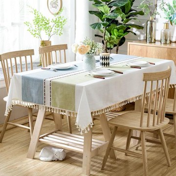 北歐茶幾桌巾布藝棉麻小清新餐桌巾蕾絲流蘇臺布亞麻電視櫃長方形 【麥田印象】