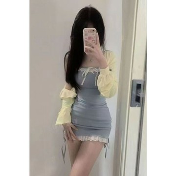 🎇夏季爆款🎇 大碼女裝夏季套裝女2025新款純欲風抽繩掛脖吊帶連衣裙小開衫外套