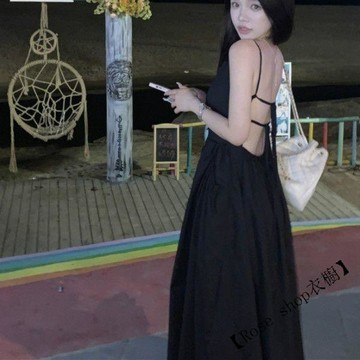 【臺灣出貨】🍉海邊度假露背優雅長裙夏新款收腰絕美漂亮顯瘦超好看的仙女連衣裙 連身裙 連衣裙 洋裝 辣妹洋裝 氣質洋裝