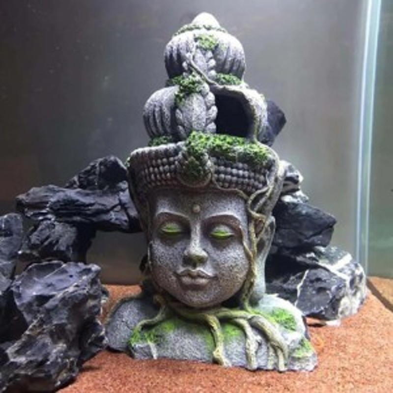 アクアリウム 菩薩 仏の顔 石像風 オブジェ 水槽 置物 インテリア