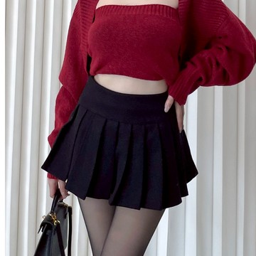【DOE.FF】 高腰毛呢百褶裙 百褶褲裙 冬天裙子 毛呢短裙 百褶裙 學生裙
