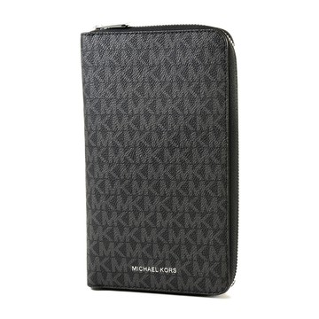 MICHAEL KORS 男款 緹花LOGO防刮皮革拉鍊商務手拿包-黑色