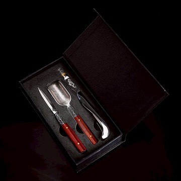 豹霖大馬士革茶刀普洱茶刀專用茶餅撬刀一套茶針茶錐茶勺茶夾套裝