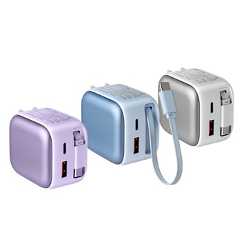 CYKE 35W氮化鎵GaN充電器 自帶伸縮Type-C線 雙孔USB快充頭 PD折疊插腳 適用iPhone18ProMax蘋果安卓手機 K60
