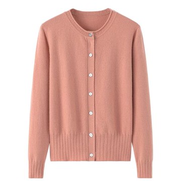 開衫純羊絨衫女寬松休閑顯瘦圓領毛衣秋冬純色外搭針織毛衫E2152