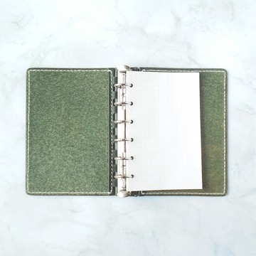 口袋（迷你 6 孔） 收納袋 皮革鉸鏈系統 筆記本 綠色