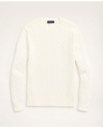 Brooks Brothers Men's Big & Tall Supima Cotton Cable Crewneck Sweater | Ivory | Size 1X Tall