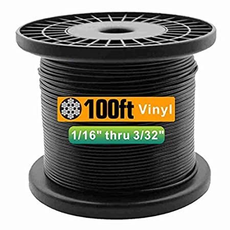 TOYELIU 304 Stainless Steel Black Vinyl Coated Wire Rope,1 16 Inch Overmold