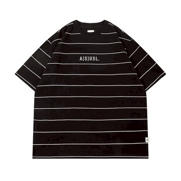 A[S]USL CLASSIC LOGO BORDER TEE 日系 寬鬆 高磅 條紋 短袖上衣