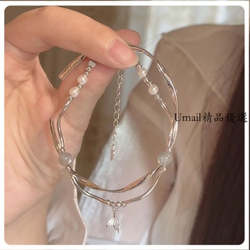 疊戴絕絕子~冷淡風魚尾手鏈小眾氣質高級感新中式扭曲手镯簡約潮