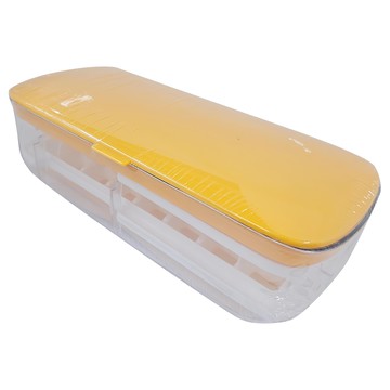 按壓式方塊製冰盒 創意懶人冰格 ABS+PP+PET+軟膠材質  28 x 13 x 9.5cm  黃色  1個