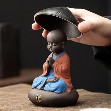 【米蘭精品】現貨+預購 茶寵茶具禪意手工茶具擺件汽車內飾居家擺件-陶瓷靜悟小僧過濾茶具配件3款74ml36
