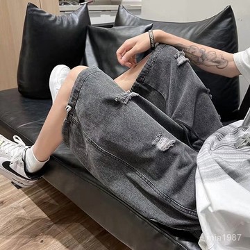 【精品男裝】新款短褲複古破洞牛仔褲男夏季薄款男生潮流寬鬆大碼休閒褲子 MLFH
