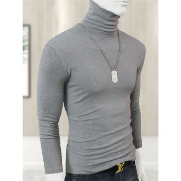 高領打底衫男士長袖t恤修身春秋季保暖秋衣上衣服95%純棉5%莫代爾