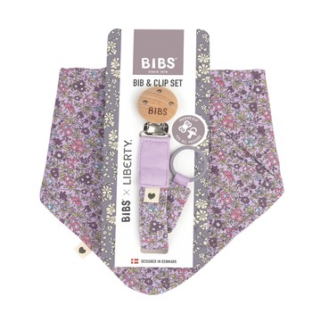 丹麥BIBS - Liberty Bandana Bib Bundle有機棉圍兜&奶嘴鍊組-ChamL紫羅蘭