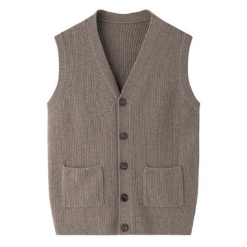 鄂爾多斯市產100純山羊絨馬甲男開衫背心加厚元寶針毛衣坎肩E3773