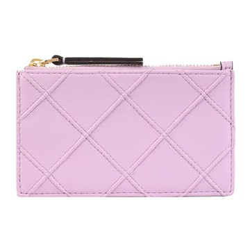 TORY BURCH 152602 菱格車線拉鍊卡片零錢包.粉紫