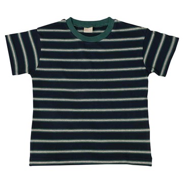 akachan honpo - 短袖經典T恤-彩色條紋 天竺布-深藍色