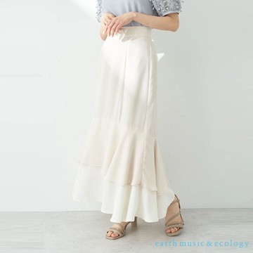 earth music  雙色荷葉摺邊分層剪裁長裙