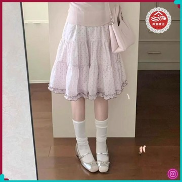 🎀超夯裙装🎀甜美減齡木耳邊粉色波點半身裙子女夏季新款高腰顯瘦百搭蓬蓬中長