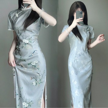 新中式改良國風旗袍連衣裙女夏2025新款小個子收腰溫柔氣質中長裙鑫弘-素時衣櫥
