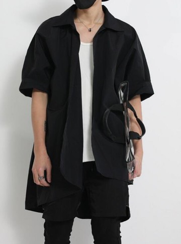 FINDSENSE MD 韓國 男 街頭 時尚 暗黑 翻領 單扣 潮人款 薄外套 襯衫外套 短袖外套