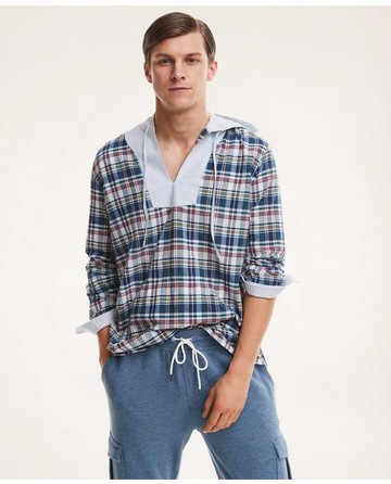 Brooks Brothers Men's Madras Pullover Hoodie | Teal | Size XS