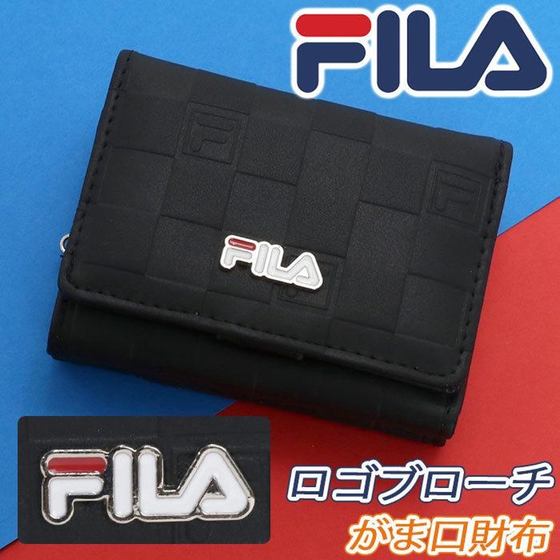 二つ折り 財布 レディース FILA フィラ がま口 財布 ロゴブローチ 折