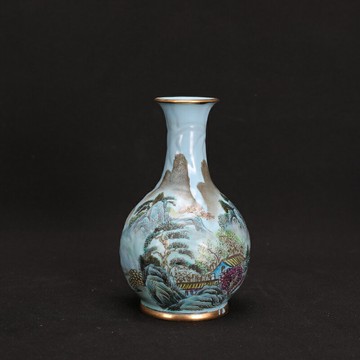 宋汝窯天青釉山水賞瓶純手工仿古古董古玩老物件收藏老貨家居擺件