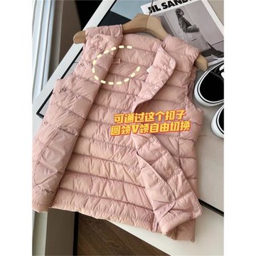 福利 日單純元尾秋冬巨實用的輕型圓領可變V領羽絨服背心馬甲女款