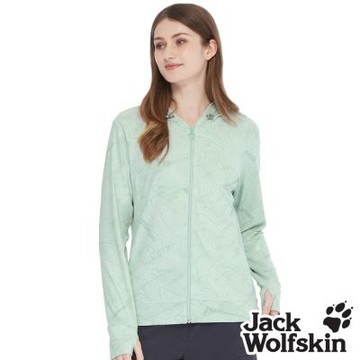 【Jack wolfskin飛狼】女 涼感抑菌指套防曬外套 探險等高線印花『薄荷綠』