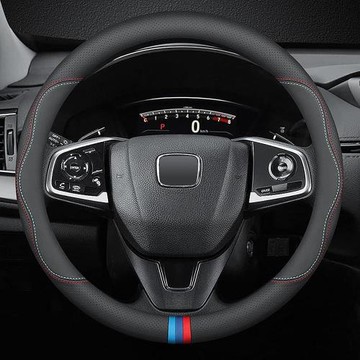 新款納帕皮汽車方向盤套通用15英寸37-38厘米黑色防滑透氣把套