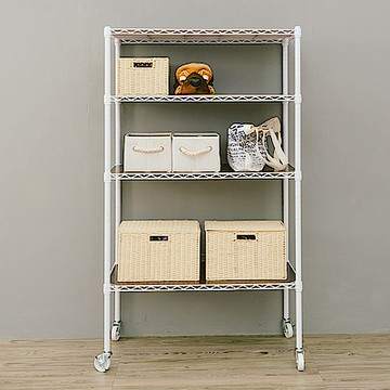 dayneeds 輕型 90x45x150cm四層鐵架_烤漆白(含四片木質板/75mm工業輪) 波浪架/收納架/置物架