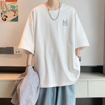 夏季冰絲涼感短袖T恤男可愛ins半袖寬松體恤青少年百搭打底衫潮流