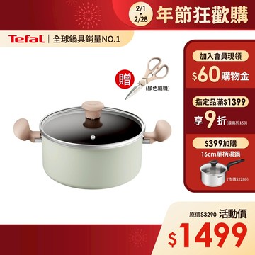 Tefal法國特福 抹茶時光系列24CM不沾雙耳湯鍋-加蓋(電磁爐適用) 送剪刀