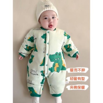 哇哇嬰兒棉服秋冬衣服夾棉連體衣男女寶寶薄棉衣新生哈衣爬服冬季