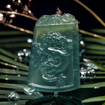 冰種藍水翡翠懷古龍牌項鍊 | 天然A貨翡翠 | 送禮