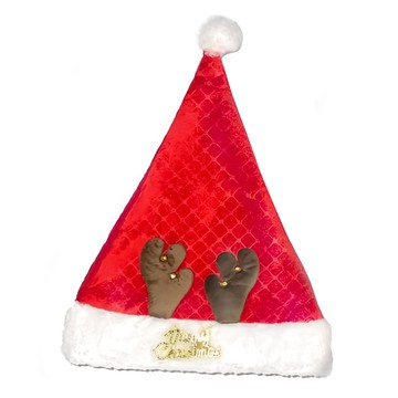 摩達客 耶誕派對小棕鹿角方格紋絨布聖誕帽  紅色 + 白色 + 棕色  1組