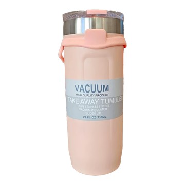 半島良品 時尚提繩304不鏽鋼隨行杯咖啡杯  橘粉色  710ml  1個