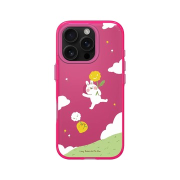 iPhone 16 Pro Clear 粉漾桃 - 懶散兔與啾先生 Lazy Rabbit and Mr.Chu - 蒲公英