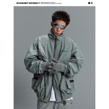 【明星同款】RNWL褶皺立領三防美式夾克多口袋夾克外套男春秋季