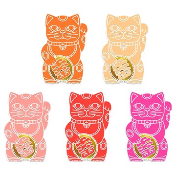 好物良品 開運招財繽紛Lucky Neko燙金靜電貼紙 5張  小(15 x 10cm)  開運招財