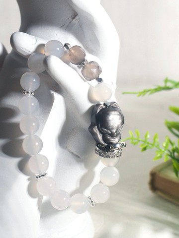 銀曜狐狸 白瑪瑙 瑪瑙方糖鑚切 水晶設計款