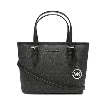 【Michael Kors】滿版LOGO手提斜背二用包-黑灰色