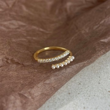 Sweet Air H41 可調式戒指 可調戒指 日韓流行時尚戒指 設計款 簡約鋯石珍珠線條 水鑽百搭 戒指 開口戒