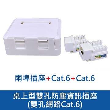 桌上型雙孔防塵資訊插座-雙孔網路Cat.6