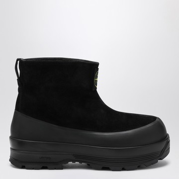 Black suede ankle boot with logo