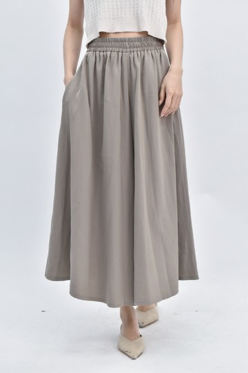 (M) 高腰鬆緊腰杏色長褲