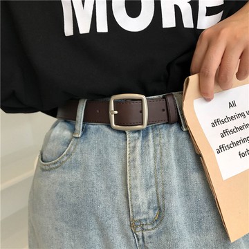 韓國chic流行學生簡約百搭皮帶女軟黑色牛仔褲帶bf風復古腰帶好看