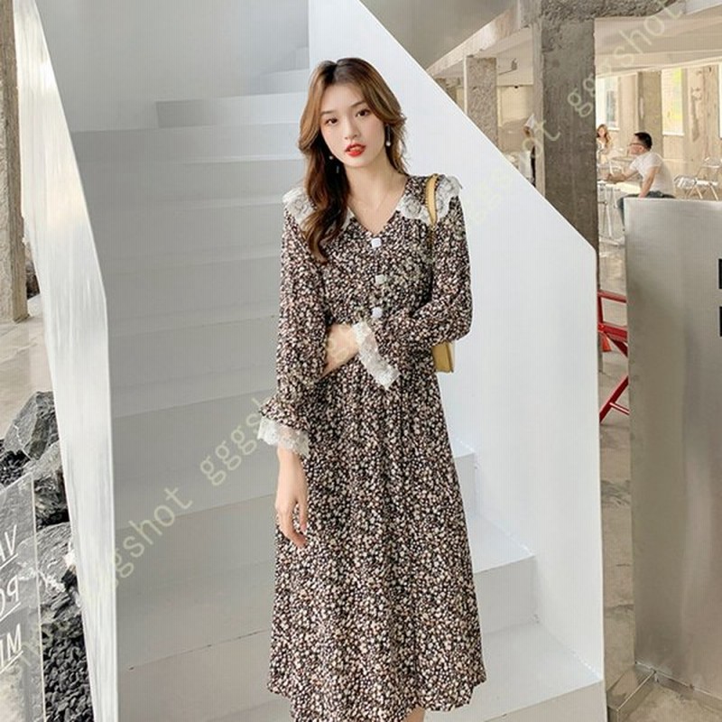 ワンピース 大きいサイズ レディース レトロワンピース かわいい ワンピース マキシワンピース 長袖 Vネック 女人らしい 花柄 ギャザー 韓国ファッション 春 通販 Lineポイント最大0 5 Get Lineショッピング